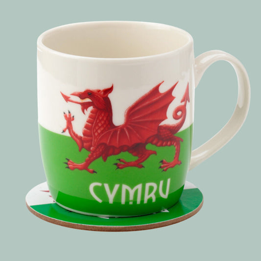 Novelty Welsh Dragon Mug And Coaster Set