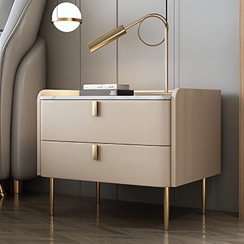 Ana Modern Bedside Table: Durable Sintered Stone Top, Wood Frame & Brass Accents | 2 Spacious Drawers, Easy Cleaning | Stylish & Functional Bedroom Furniture