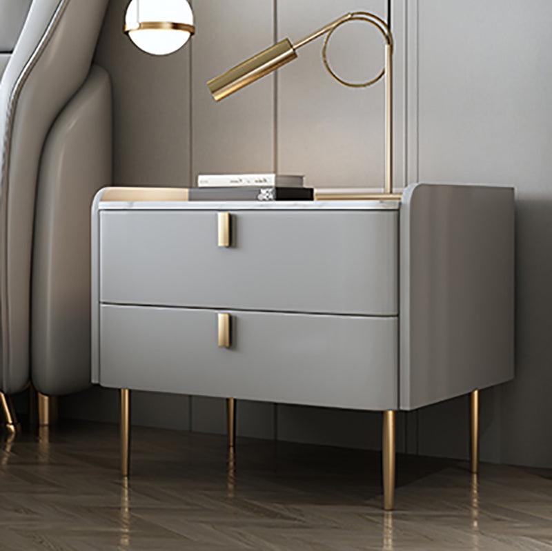 Ana Modern Bedside Table: Durable Sintered Stone Top, Wood Frame & Brass Accents | 2 Spacious Drawers, Easy Cleaning | Stylish & Functional Bedroom Furniture
