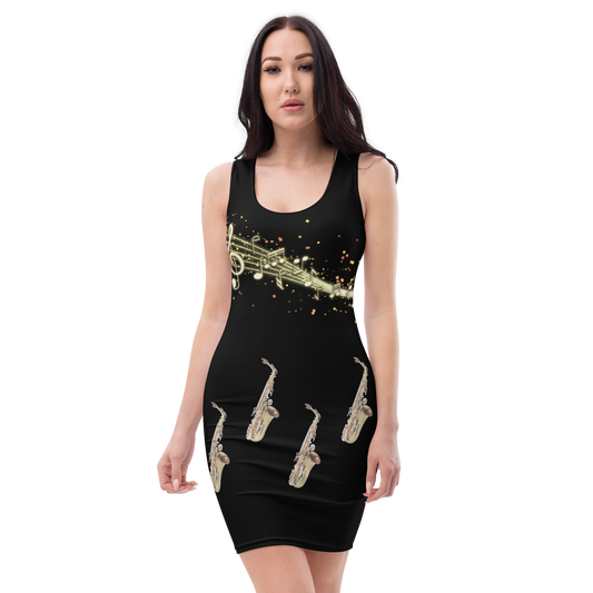 Saxophone Dress For Saxophonist Black Music Dress Elegant Dress For Music Lover Jazz Fan Dress