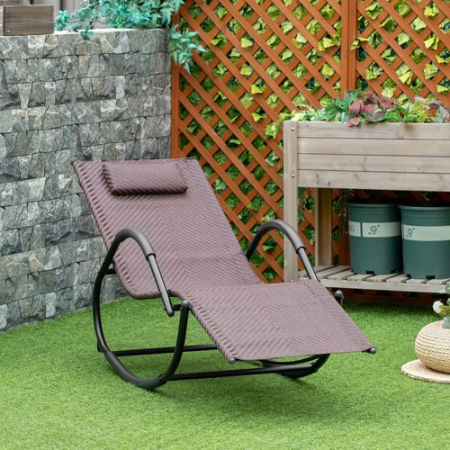 Zero Gravity Rocking Lounge Chair With Pillow, Garden Outdoor Furniture, Available In Colours Brown And Grey
