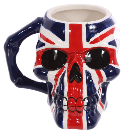 Union Flag Skull Shaped Mug, Ceramic Head Shaped Mug, Gothic Mug, Union Jack Gift Mug, Gothic Memorabilia, British Heavy Metal Mug