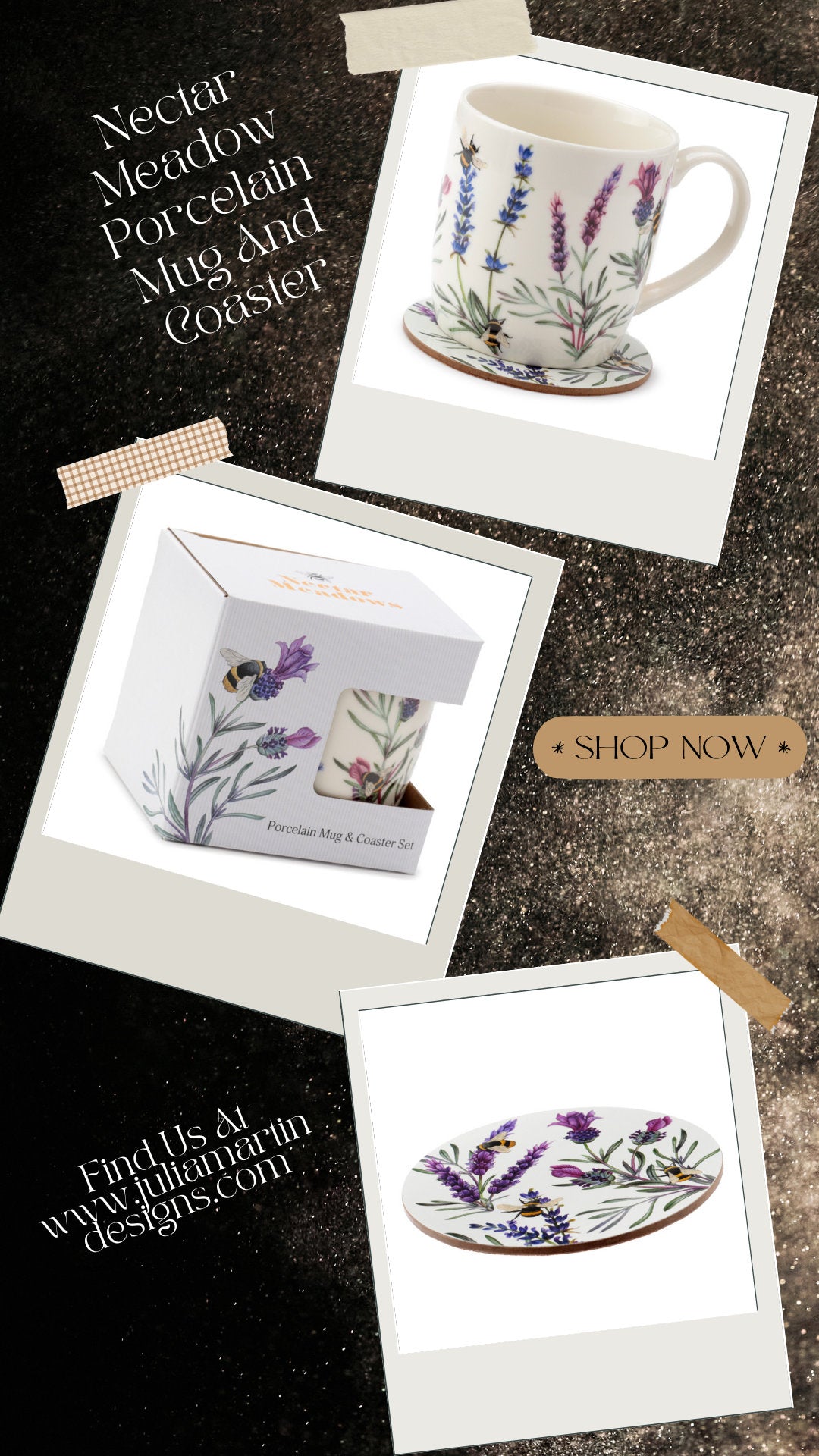 Flowers And Bees Design Porcelain Mug And Coaster Set