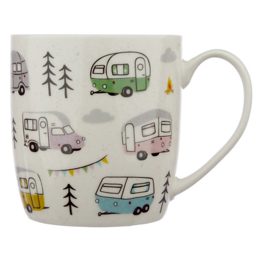 Caravan Design Coffee Mug, Beautiful Porcelain Mug, Camping Mug, Glamping Lover Gift, Family Holiday Present, Fun Coffee Cup, Caravan Owner Gift