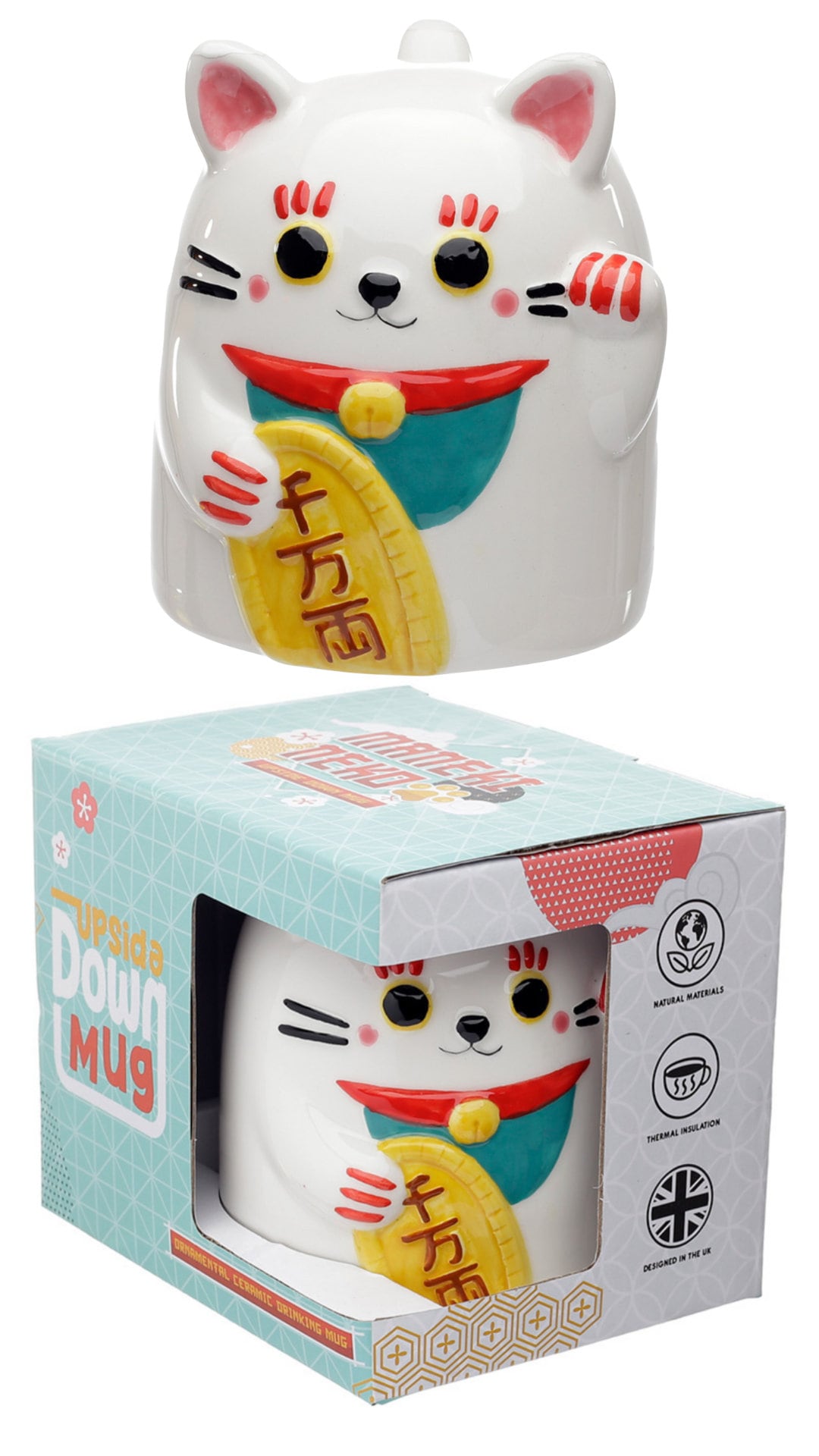 Lucky Cat Shaped Coffee Mug, Ceramic Maneki Neko Upside Down Mug, Lucky Cat Shaped Mug Present, Fun Cat Lover Gift