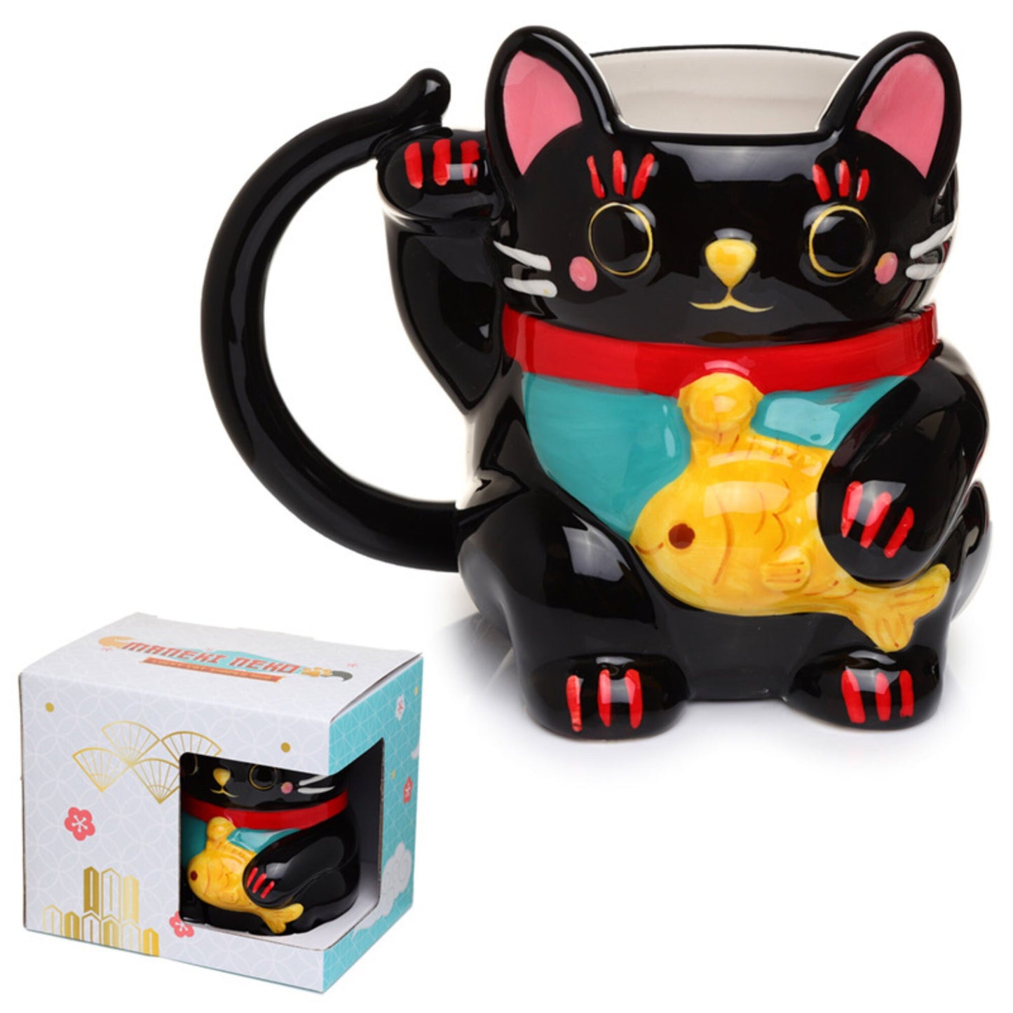 Black Lucky Cat Shaped Coffee Mug