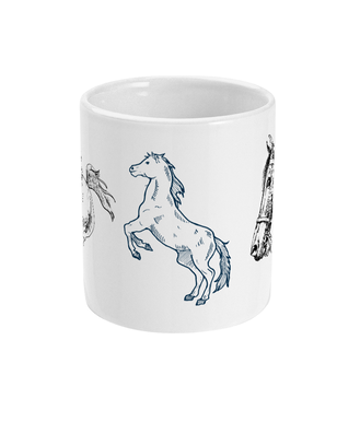 Gorgeous 11 oz Coffee Mug With Pencil Drawn Horses