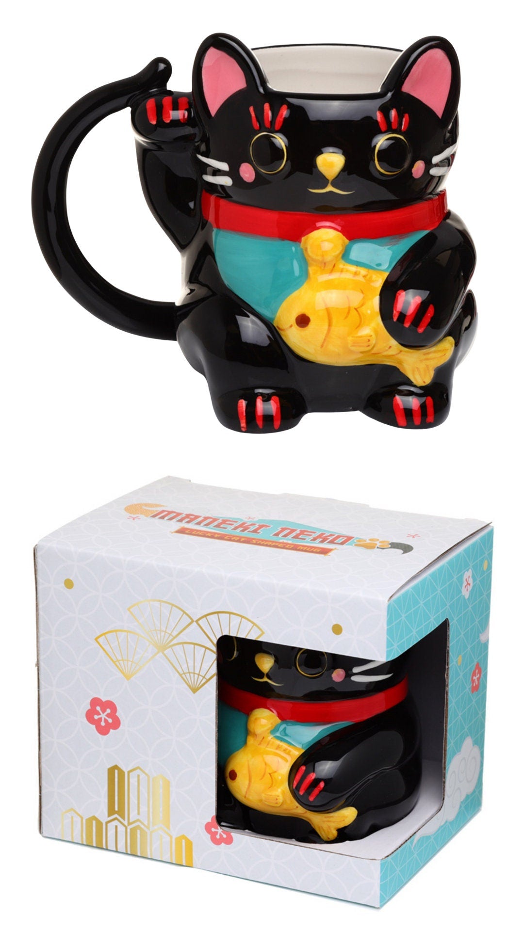 Lucky Cat Shaped Coffee Mug, Ceramic Maneki Neko Lucky Cat Shaped Mug, Present Fun Chinese Gift, Christmas Gift