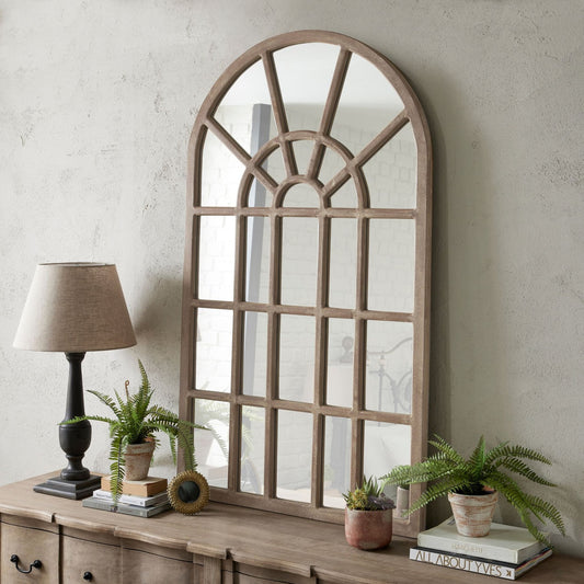 Arched Paned Wall Mirror Handmade Wall Decoration Hardwood Stylish Wall Mirror French Style Design