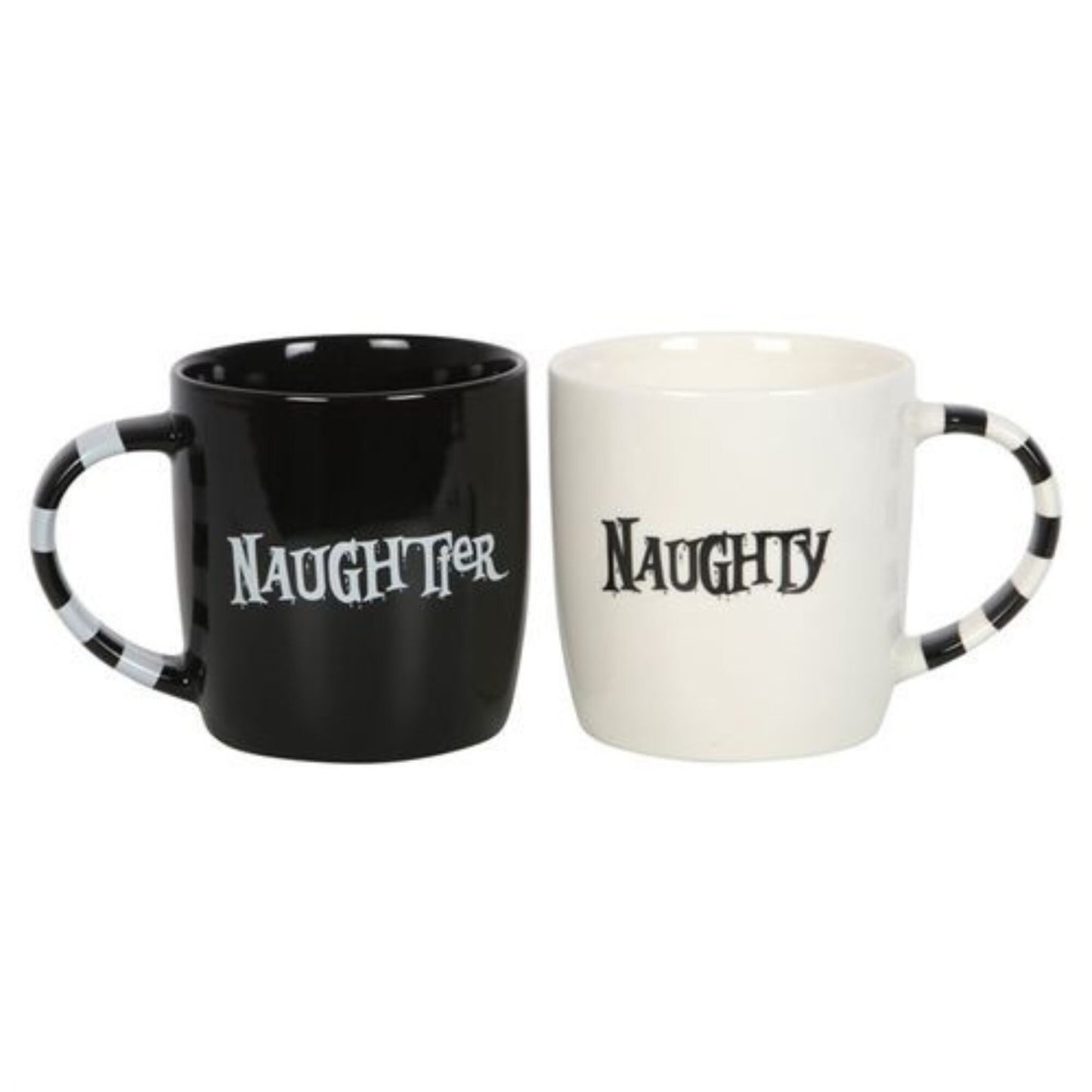 Naughty And Naughtier Ceramic Mugs, Set Of Two Coffee Mugs, Black And White Design, Gift For Couple, Fun Best Friends Present