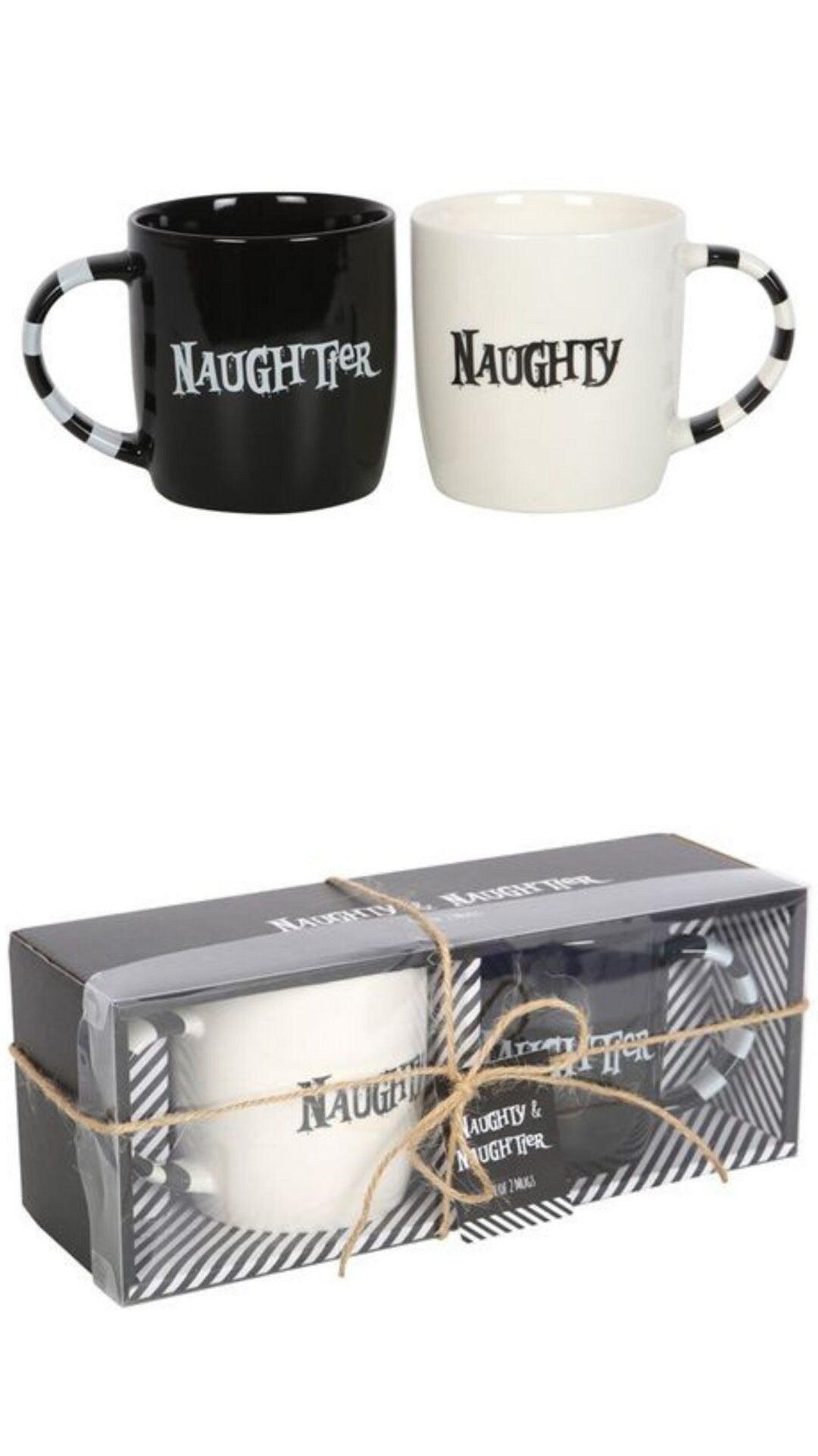 Naughty And Naughtier Ceramic Mugs, Set Of Two Coffee Mugs, Black And White Design, Gift For Couple, Fun Best Friends Present