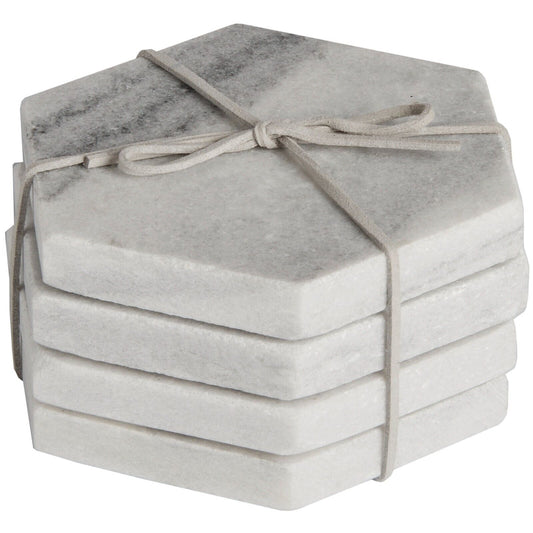 Solid Marble Hexagonal Coasters, Set of 4 Grey Handcrafted In Hardwearing Marble Coasters