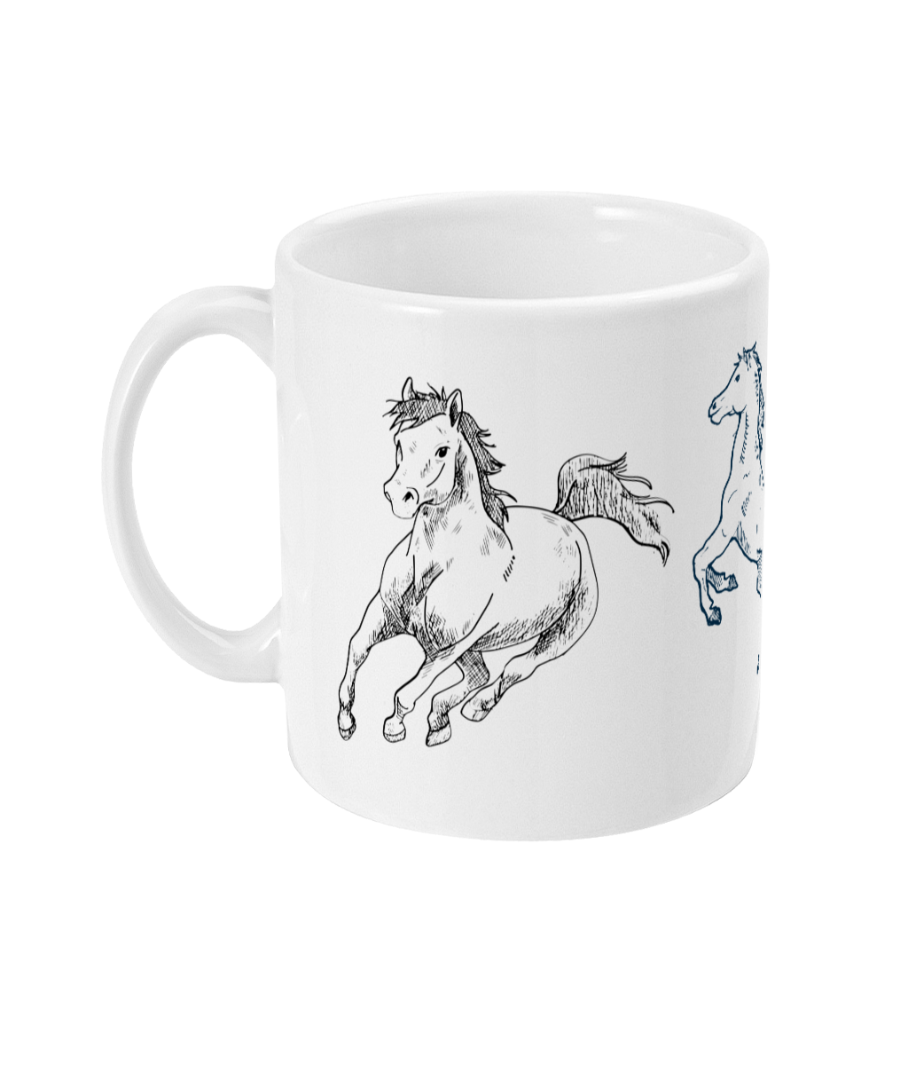 Gorgeous 11 oz Coffee Mug With Pencil Drawn Horses
