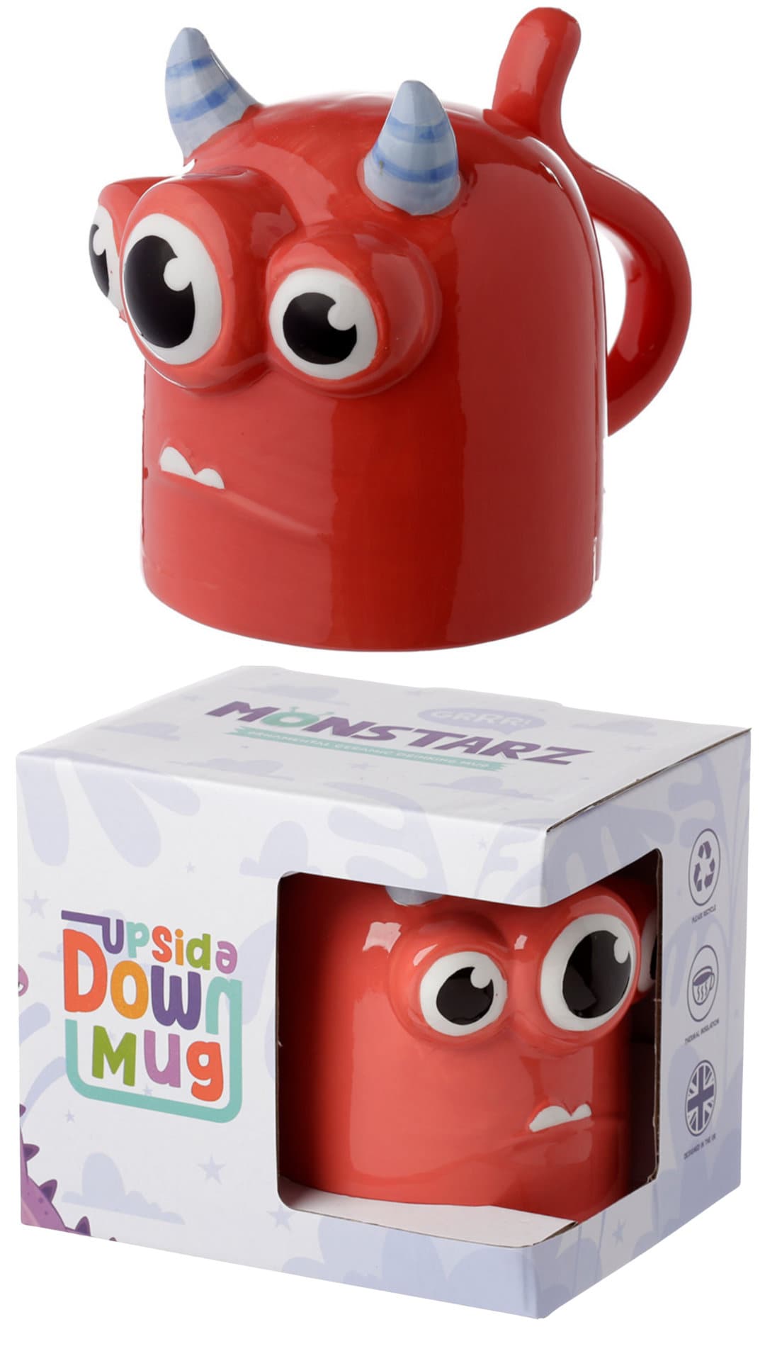 Red Monstarz Novelty Ceramic Upside Down Mug