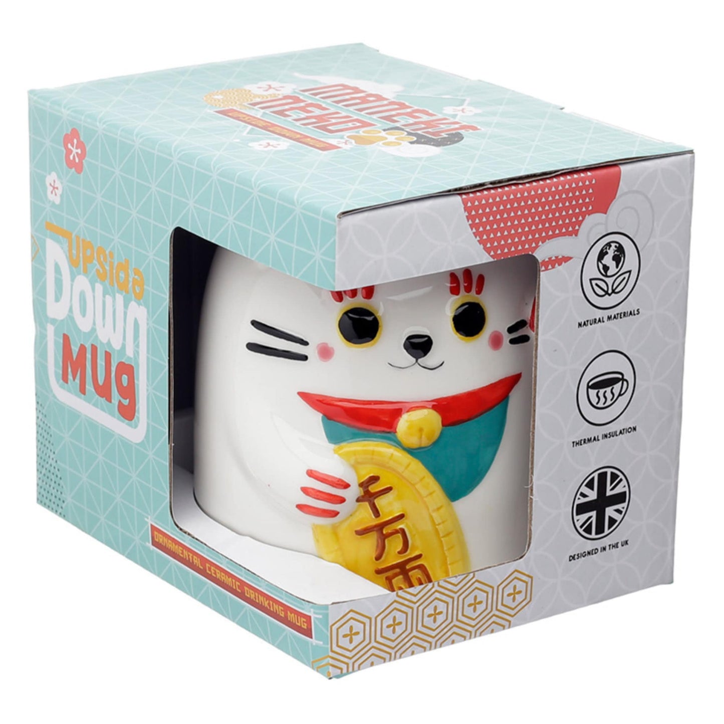 Lucky Cat Shaped Coffee Mug, Ceramic Maneki Neko Upside Down Mug, Lucky Cat Shaped Mug Present, Fun Cat Lover Gift
