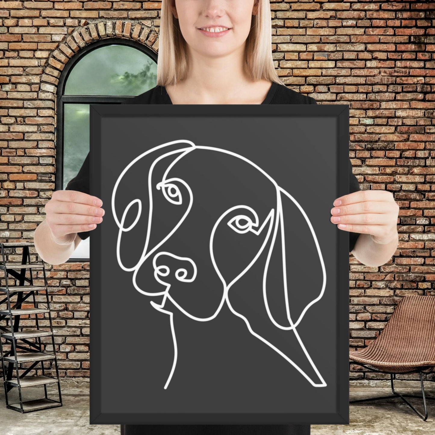 Beautiful Dog Line Art Framed Poster