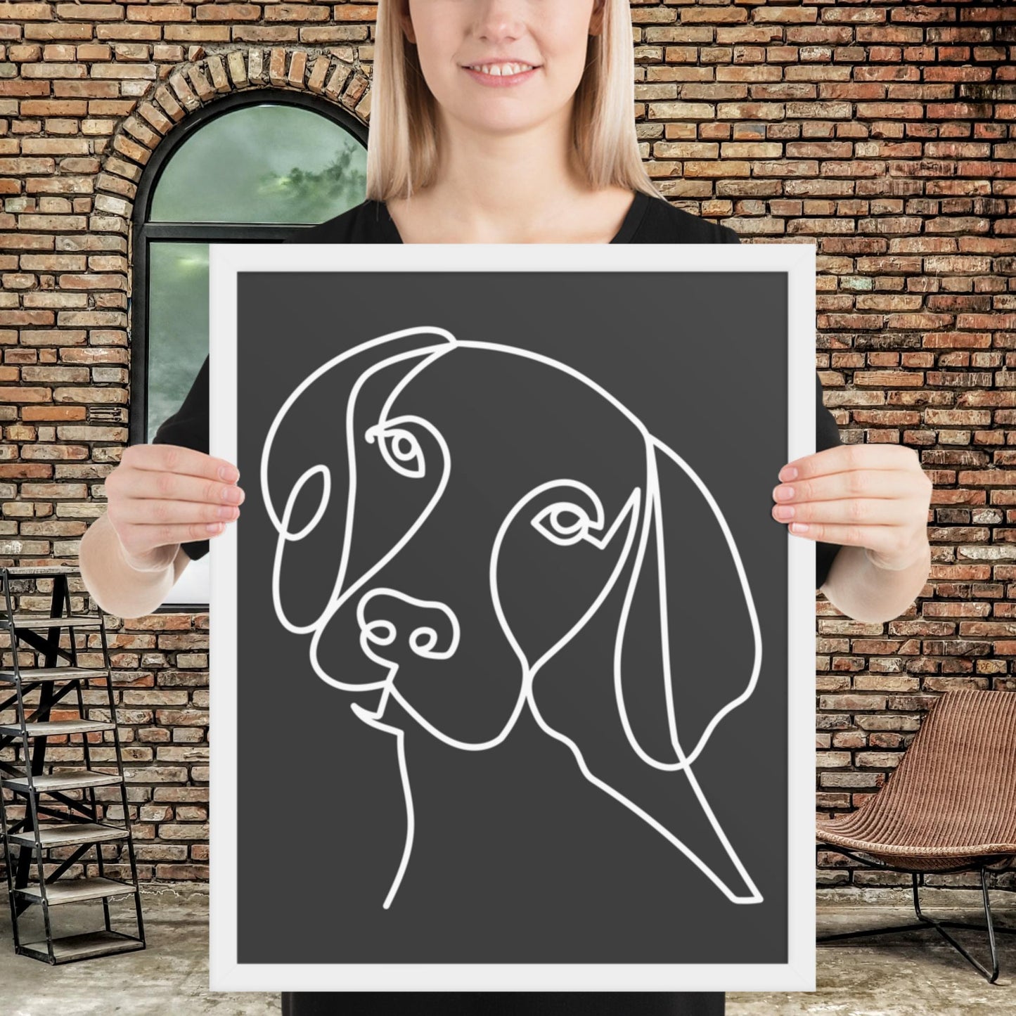 Beautiful Dog Line Art Framed Poster