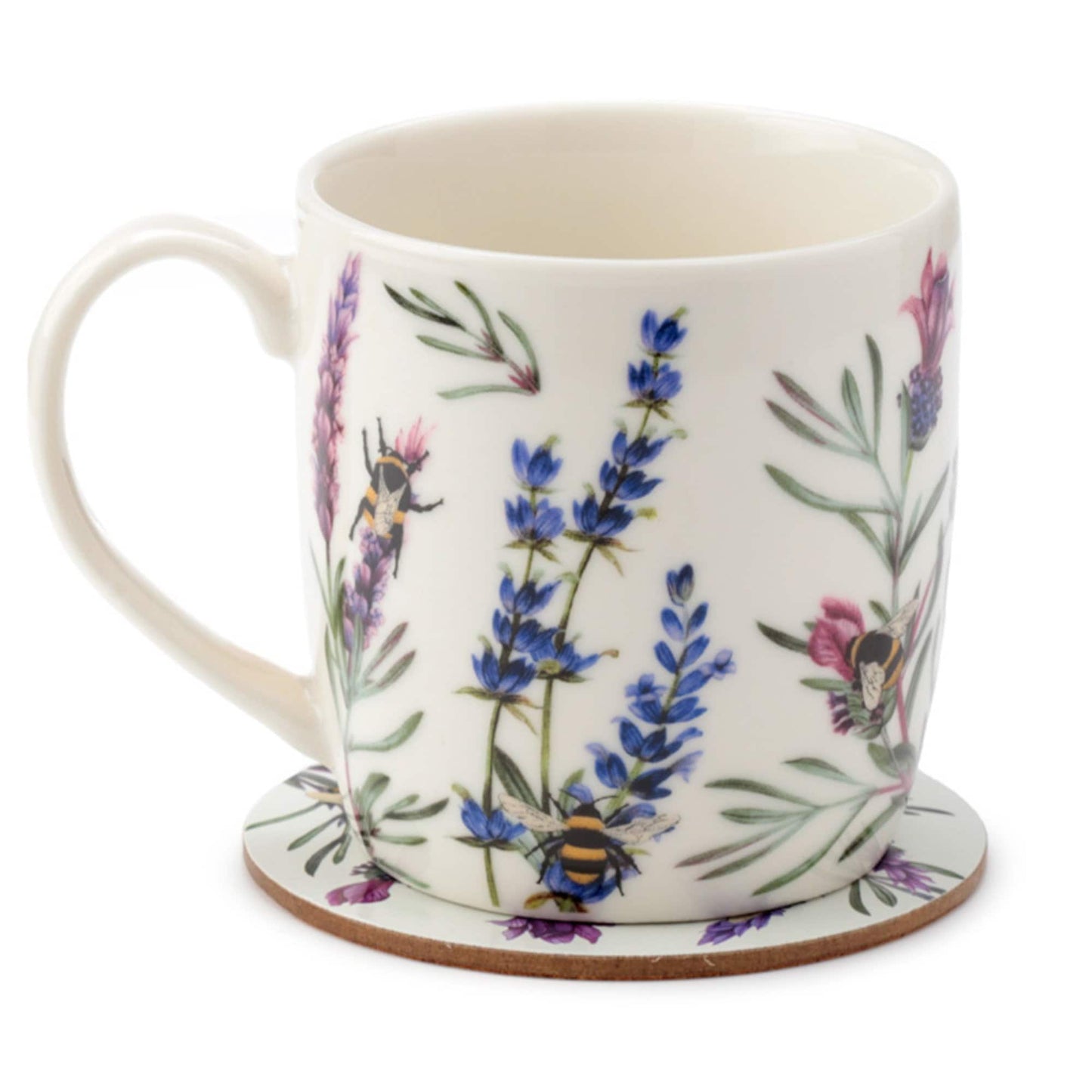 Flowers And Bees Design Porcelain Mug And Coaster Set