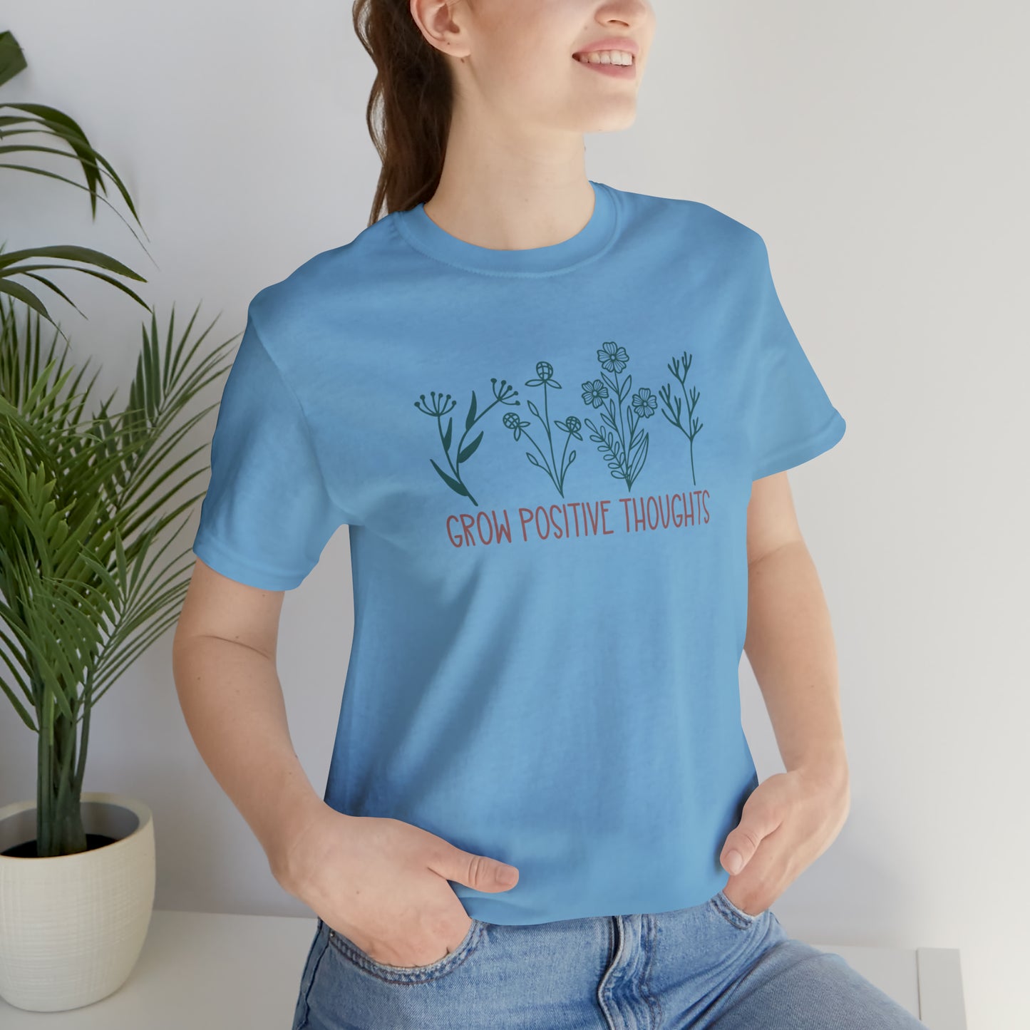 Wildflowers Graphic T-Shirt for Women | Grow Positive Thoughts Top | graphic wildflower tshirt | Hiking Outdoor Camping Botanical Tee |