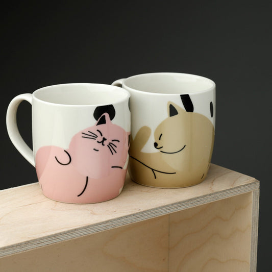 2 x Cats Life Porcelain Mugs Set