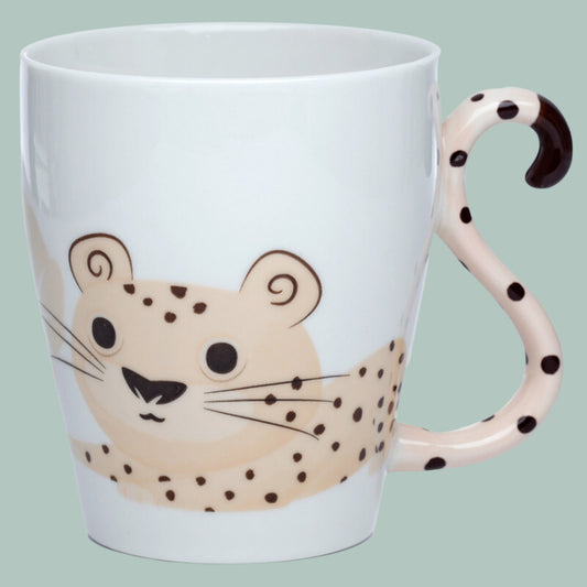 Cheetah Tail Shaped Mug Cheetah Zooniverse Porcelain Cup Gift Animal Lover Safari Lover Present Cheetah Tail Handle Mug Cheetah Coffee Mug