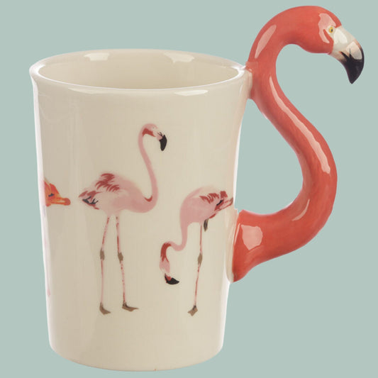 Flamingo Shaped Handle Mug with Flamingo Handle Nature Lover Gift Present For Flamingo Lover Cute Wildlife Mug Ideal Christmas Present Cup