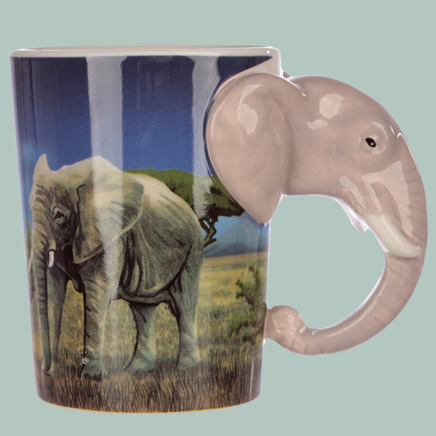 Elephant Shaped Handle Mug with Elephant Handle Nature Lover Gift Present For Elephant Lover Cute Wildlife Mug Ideal Christmas Present Cup