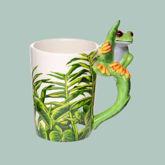 Tree Frog Handle Mug with Jungle Design Nature Lover Gift Present For Frog Lover Cute Mug Christmas Present Fun Tree Frog Coffee Mug Gift