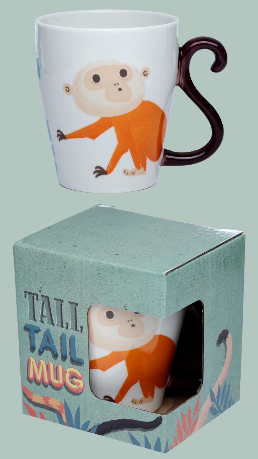 Monkey Tail Shaped Mug Monkey Zooniverse Porcelain Cup Gift Animal Lover Safari Lover Present Monkey Tail Handle Mug Cute Monkey Coffee Mug
