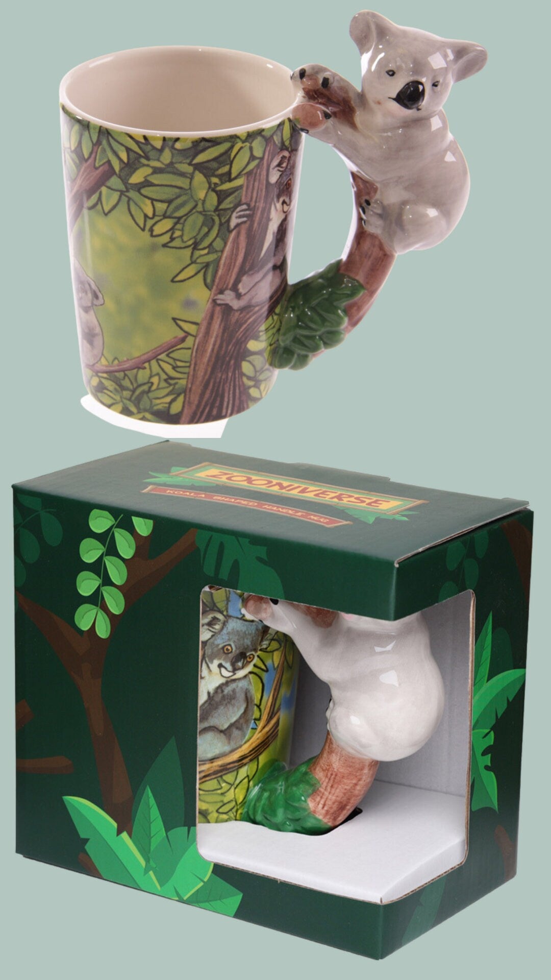 Koala Bear Handle Printed Mug with Koala Handle Nature Lover Gift Present For Koala Lover Cute Mug Ideal Christmas Present Birthday Gift Fun