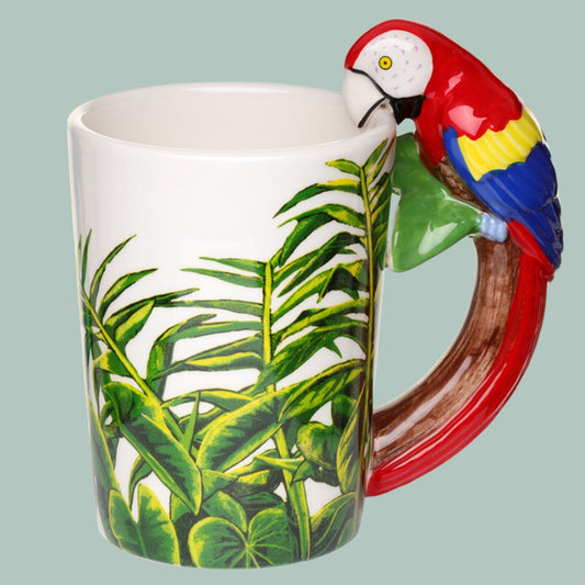 Parrot Shaped Handle Mug with Parrot Handle Nature Lover Gift Present For Parrot Lover Cute Wildlife Mug Ideal Christmas Present Bird Lover