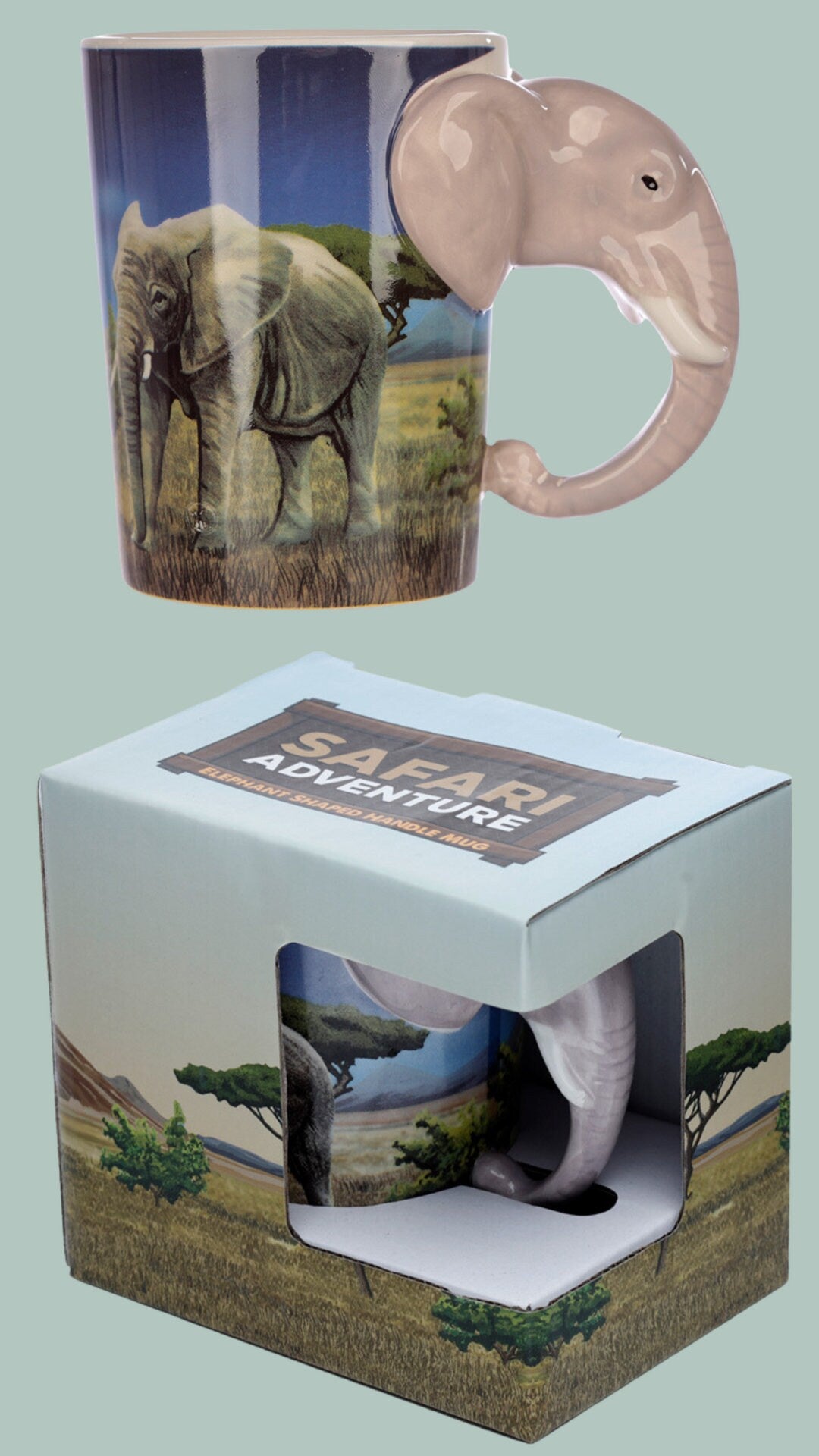 Elephant Shaped Handle Mug with Elephant Handle Nature Lover Gift Present For Elephant Lover Cute Wildlife Mug Ideal Christmas Present Cup