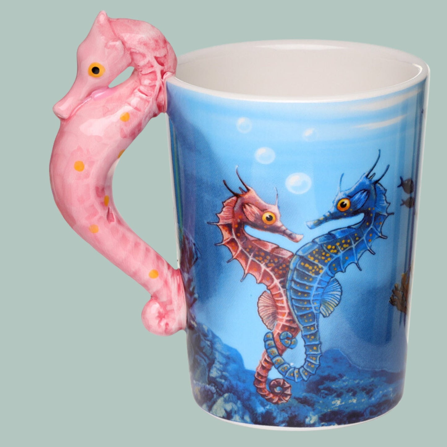 Cute Seahorse Handle Printed Mug with Sealife Design Nature Lover Gift Present For Seahorse Lover Cute Mug Christmas Present Pink Seahorse