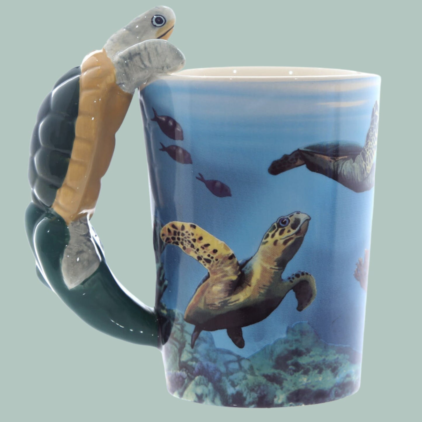 Cute Turtle Handle Mug with Sealife Design Nature Lover Gift Present For Turtle Lover Cute Mug Christmas Present Fun Turtle Coffee Mug Gift