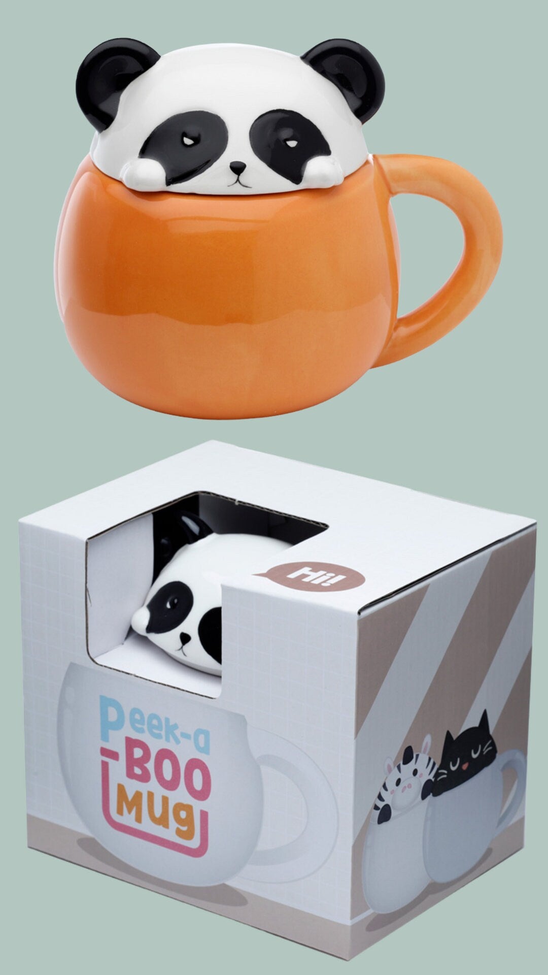 Cute Panda Lidded Mug Ceramic Lidded Panda Mug Animal Mug Panda Lover Gift Mug Nature Present Fun Peeping Panda Coffee Cup Cute Special Gift