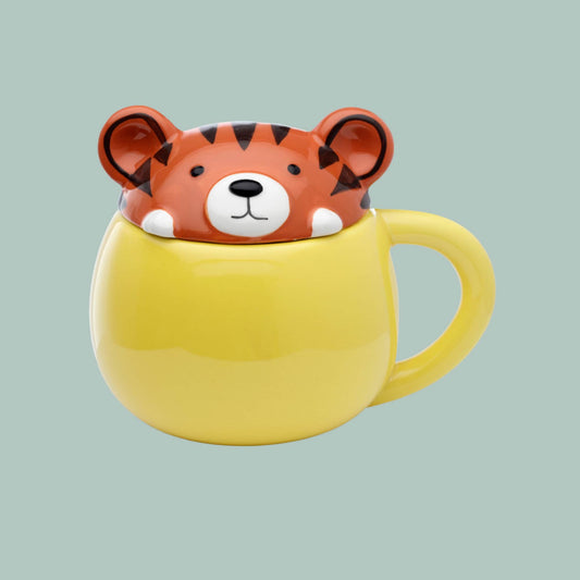 Cute Tiger Lidded Mug Ceramic Lidded Tiger Mug Animal Mug Safari Lover Gift Mug Wildlife Present Fun Peeping Tiger Coffee Cup Fun Tiger Gift